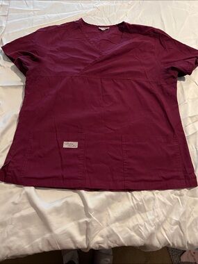 Wine Red V-Neck Medical Scrub Top